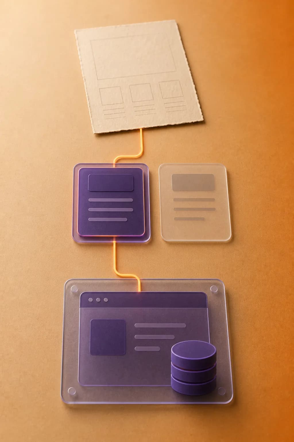 Illustration d’un parcours de décision reliant besoin, options, arbitrages, architecture logicielle et mise en œuvre.